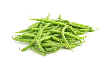 Green beans pile isolated on white background
