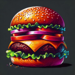 Product artistic  chalk burger illustration in vibrant design setting