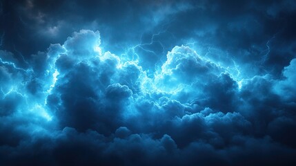 Abstract background of a dark blue sky with storm clouds and lightning. Abstract stormy weather background.
