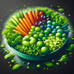 Product artistic  chalk vegetable bowl illustration in vibrant design setting