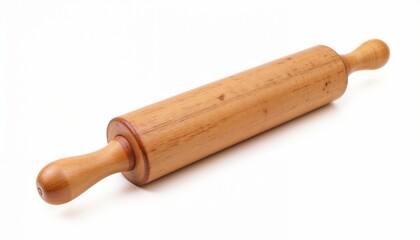 Artisanal wooden rolling pin showcasing natural grain patterns and well-worn patina, featuring traditional tapered handles and smooth cylindrical body for precise dough preparation
