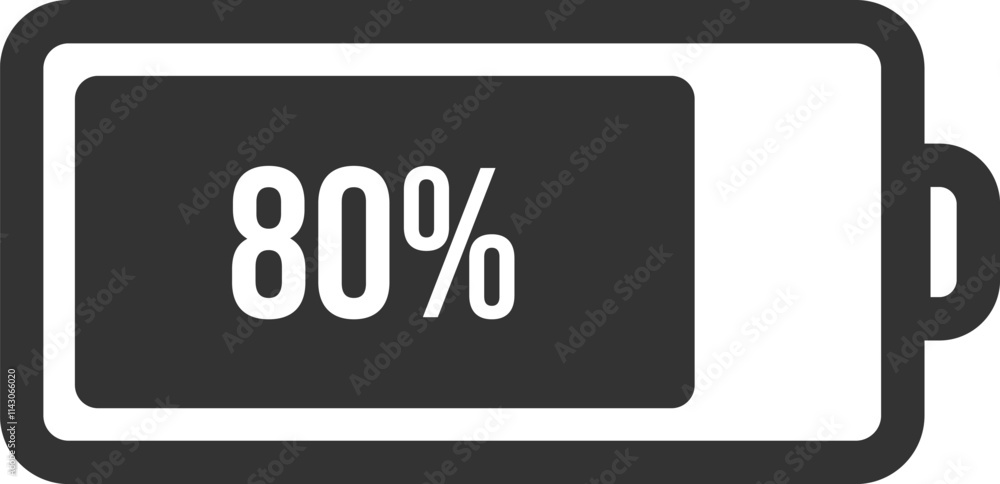 Poster battery icon displaying eighty percent power, effectively representing remaining charge levels in el