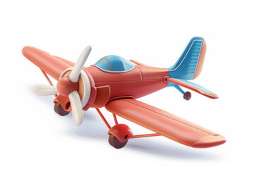Fototapeta premium Toy airplane in blue and beige colors, isolated on a white background, perfect for children’s themes.