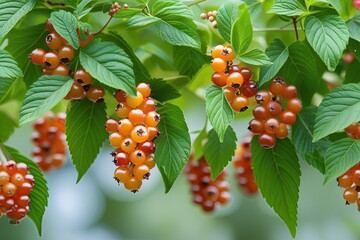 Mesmerizing Honeyberries and Bright Green Leaves Ascending with a Burst of Sweet Summer Flavor