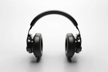 Black over-ear wireless headphones with a sleek design, isolated on a transparent background,...