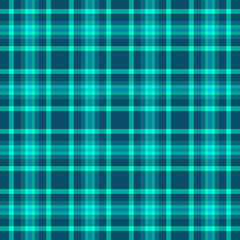 Geometrical vector check pattern, sensual textile background seamless. Usa tartan plaid texture fabric in cyan and teal colors.