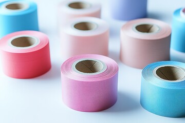 Colorful kinesiology tape rolls on white background