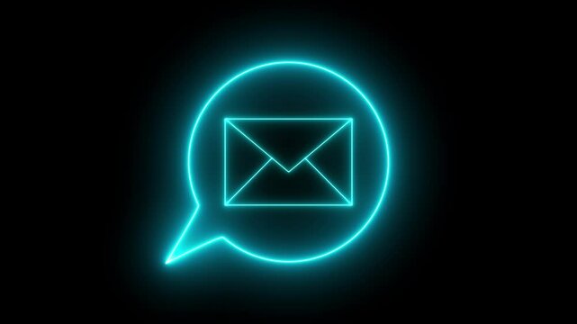 glowing neon message icon animation. Representing text or communication concept animation on black background.