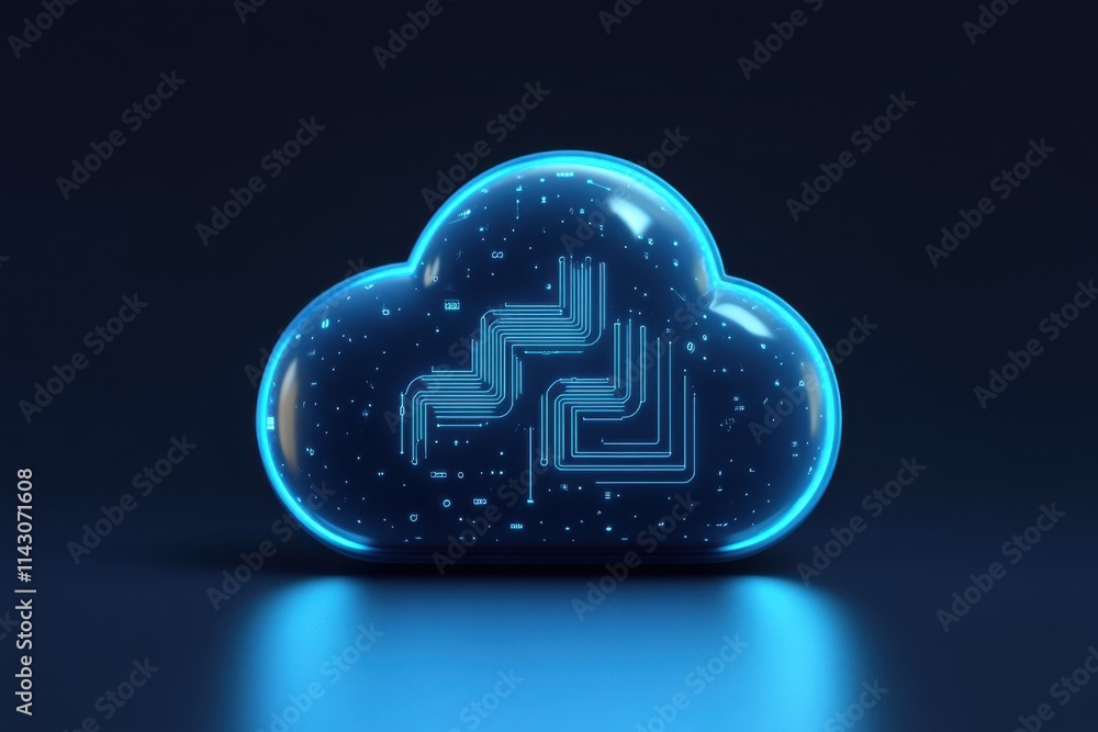 Poster a cloud icon with circuit patterns inside, symbolizing the connection between clouds and technology 
