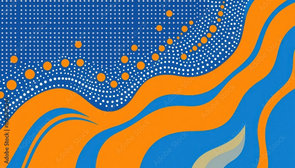 Aufkleber abstract pattern with blue orange, white colors. dotted pattern on wavy lines. geometric shapes crea