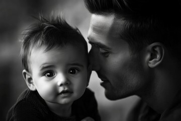 Cherished Moments: Newborn Baby in Timeless Black and White with Family Background