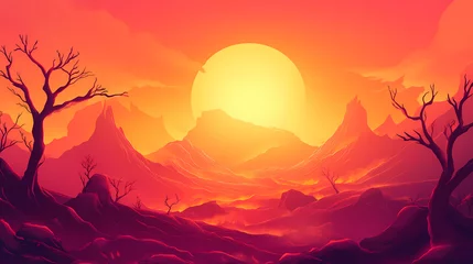 Fototapeten Fiery landscape representing the perception of hell, hell, fire, devil, sin, punishment, underworld, eternal, torment. Brimstone. Illustration © Thiago