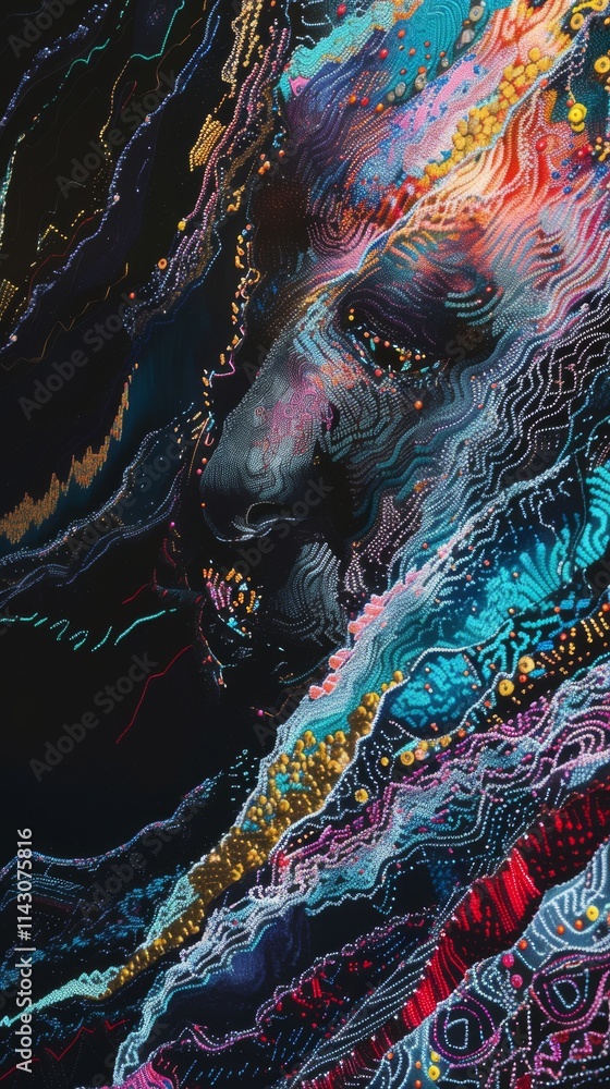 Aufkleber ai-generated abstract face blending vibrant colors, intricate linework, and digital patterns. perfec