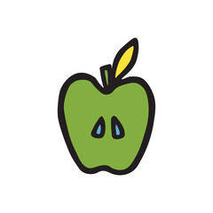 Apple doodle icon or logo, hand drawn with thin line. PNG isolated on transparent background and vector illustration