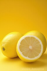 Vibrant Close-up of Whole Lemons Against a Sunny Yellow Canvas