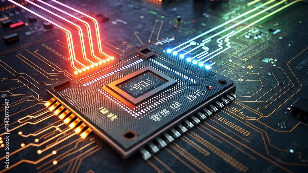 Aufkleber exploring the vibrant world of circuit design with glowing pathways in technology