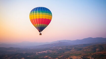 Majestic Hot Air Balloon Soaring Above a Scenic Valley