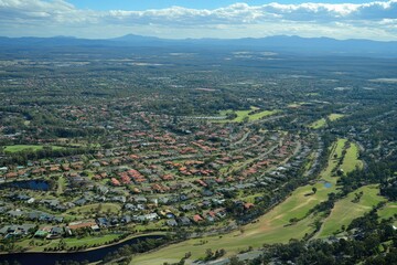 Obraz premium Vibrant Aerial Perspective of a Classic Australian Suburb Showcasing Canberra's Colourful Residential Landscape