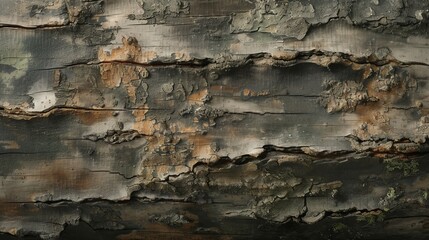 Detailed close-up of weathered tree bark displaying rich textures, cracks, and earthy tones. Ideal for backgrounds, nature themes, or organic designs. AI generated.