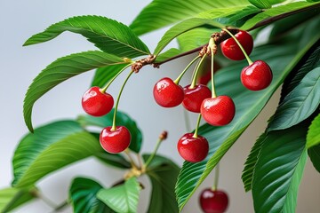 Acerola Cherries with Lush Green Leaves a Tropical Superfruit Experience