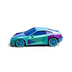 Obraz premium Intricate origami-style car illustration featuring blues, greens, and purples geometric precision folded paper aesthetic