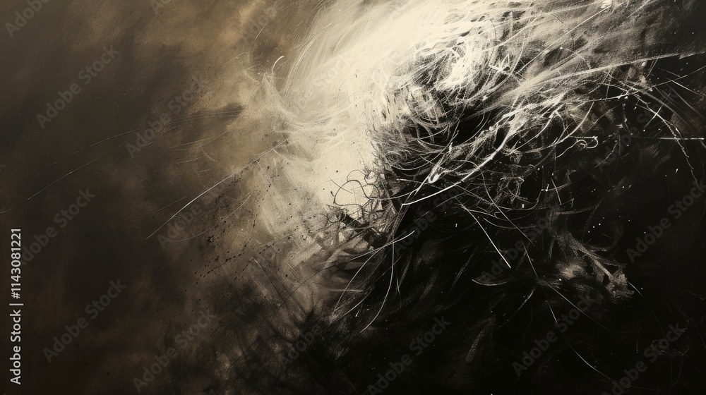 Aufkleber dynamic white and black swirl of chaotic energy lines in a minimalist abstract style, emphasizing co