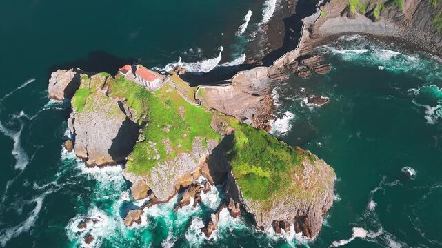 Aerial view of San Juan de Gaztelugatxe, Basque Country, Spain