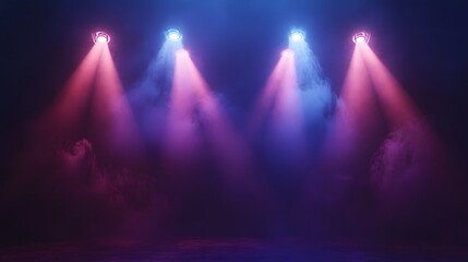 Lights with colored spotlights and smoke Dark scene in a concert or theatre