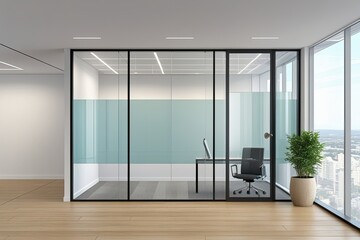 Fototapeta premium Sleek Office Glass Panel Design with Contemporary Frame on Simple Background for Professional Aesthetic