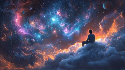 Stunning galaxy with vibrant glowing star clouds