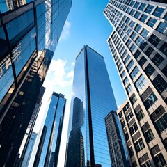 Obraz premium Modern skyscrapers, glass facades, urban cityscape