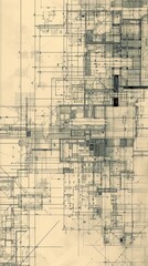 Obraz premium Complex and abstract technical city blueprint showcasing detailed geometric lines, architectural grids, and interconnected structures on a clean background. AI generated.
