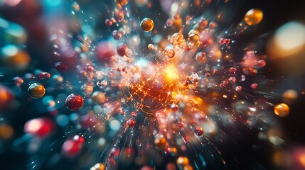 Obraz premium Abstract glowing colorful particles on a dark background