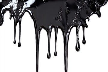 Halloween-Themed Black Liquid Dripping Down: Oil, Tar, and Resin Texture on Isolated White Background