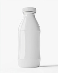 Minimalist White Plastic Bottle Design for Milk or Yogurt on Clean Background