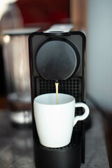 Morning coffee capsule. Espresso machine.