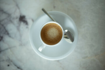 Espresso cup top view. Morning coffee.