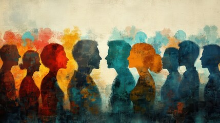 Digital illustration of online forum with diverse avatars sharing ideas