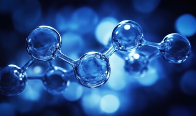 Molecular structure representation, blue background, abstract design, scientific concept, chemistry, biology, technology
