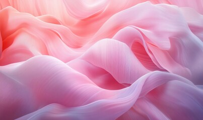 Obraz premium Flowing pink and white fabric waves, soft textures, gentle curves, light reflections, abstract design, smooth gradients