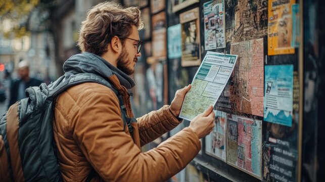Community member pinning a flyer on a community board, emphasizing local events
