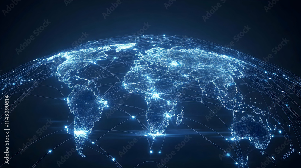 Aufkleber global network connections with blue dots and lines symbolizing data transfer and modern business te