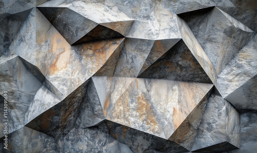 Poster geometric stone wall texture with sharp angles and facets, showcasing intricate patterns and natural