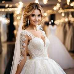 Naklejka premium portrait of a bride at bridal boutique