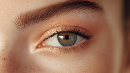 Fototapeta premium macro detail of a beautiful female eye with natural makeup and fine details -