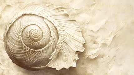 A richly textured pencil sketch of a seashell with spiraling grooves.