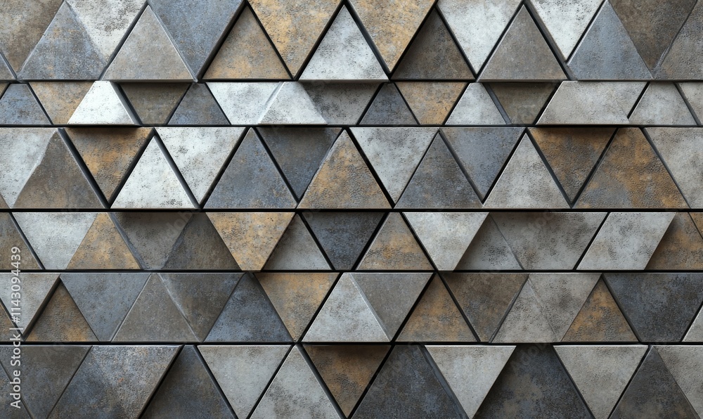 Poster triangular mosaic tiles arranged in the shape of a wall. semigloss, natural stone, bricks stacked to
