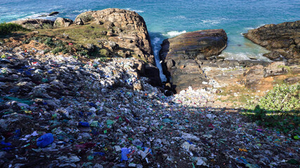 garbage spilled into the sea 

goats are looking for food 