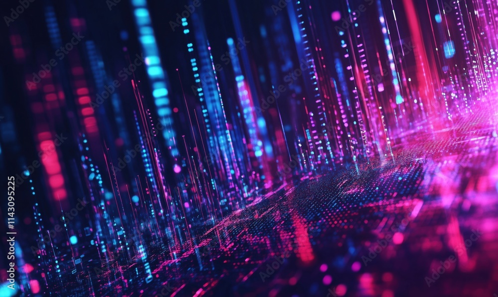 Aufkleber abstract digital landscape with vibrant colors, glowing lines and dots, representing data visualizat