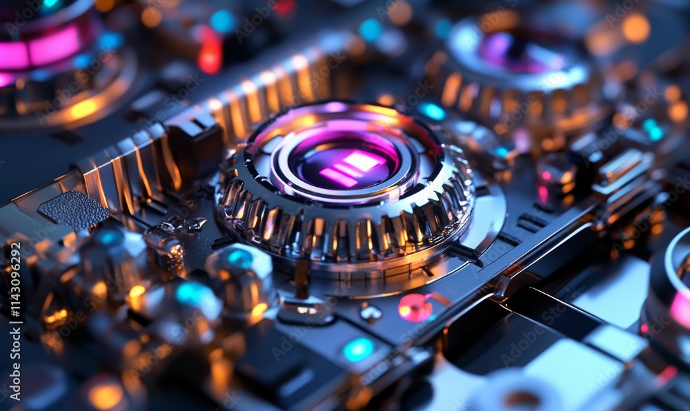 Aufkleber advanced . tech background with multicolored, sci-fi hardware.